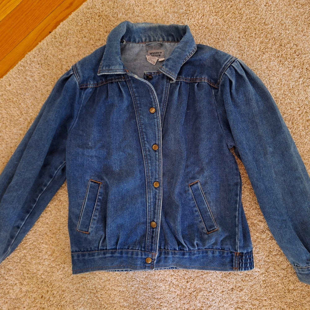 Vintage women puff shoulder denim jacket size medium